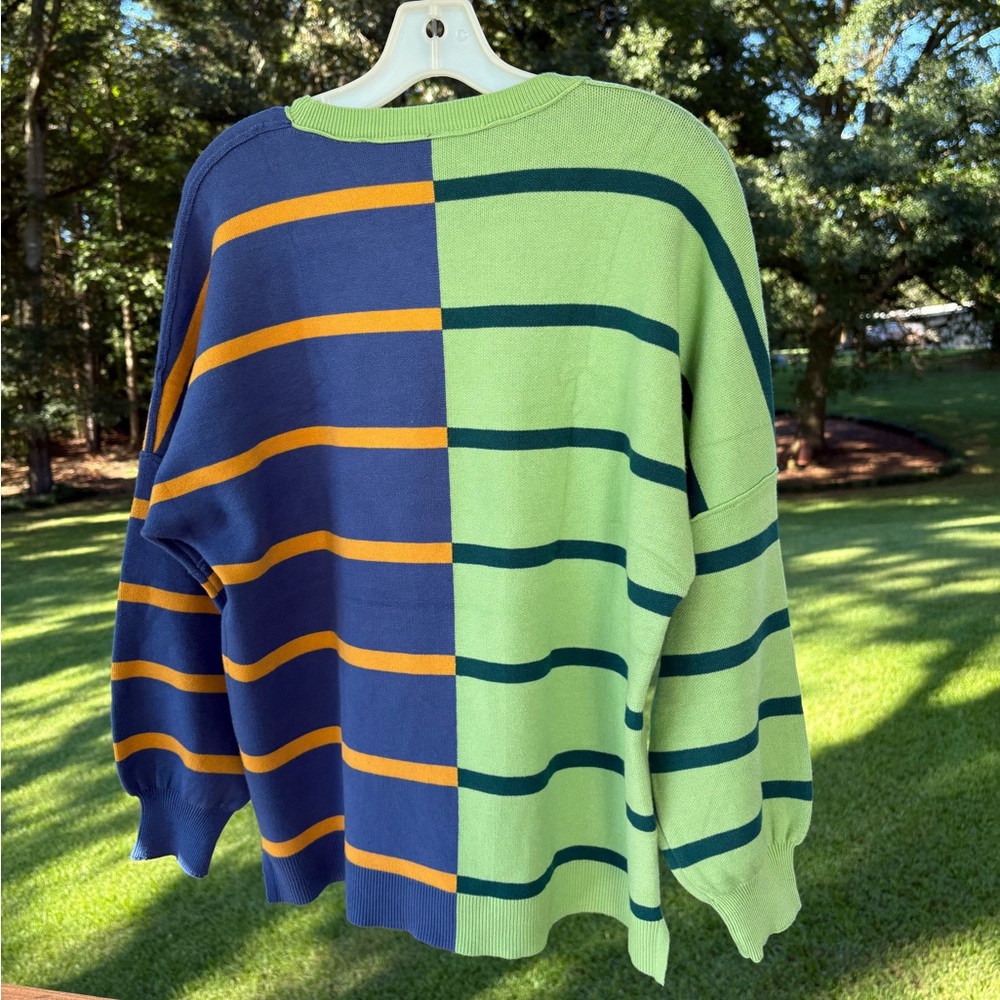 ETCYY NEW Blue, Gold and Green Striped Long Sleeve Women’s Sweater Sz S - Picture 4 of 6